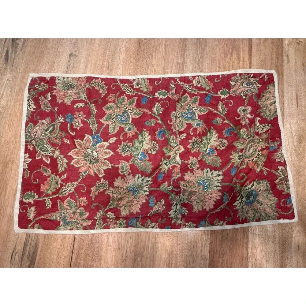 Chaps Annabelle 2 King Shams Red Jacobean Floral Paisley Jute Trim